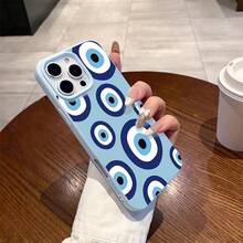 Slim Protective Case For  17 Pro Max  16 15 14 13 12 11 - Soft TPU Cover With Evil Eye Circles In Blue Pattern Design |Anti-Scratch, Shockproof, Non-Slip|Thin Lightweight Fit|Gift For Men Women - Blue - View 1