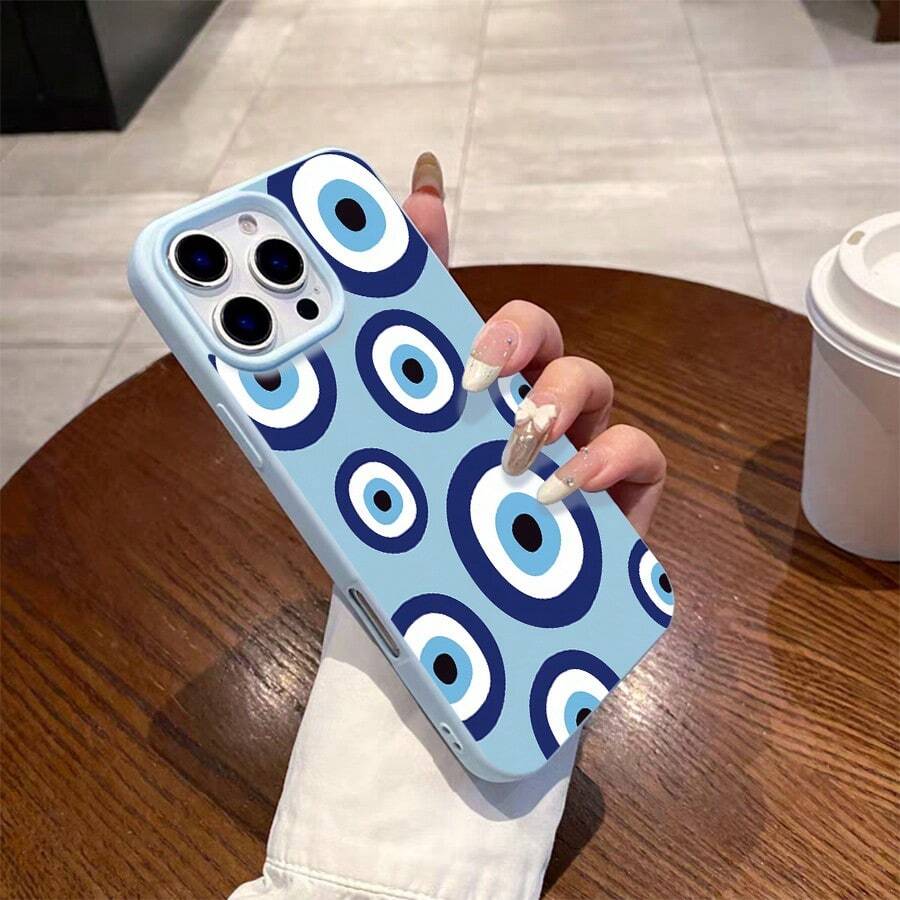 Slim Protective Case For  17 Pro Max  16 15 14 13 12 11 - Soft TPU Cover With Evil Eye Circles In Blue Pattern Design |Anti-Scratch, Shockproof, Non-Slip|Thin Lightweight Fit|Gift For Men Women - Blue - View 1