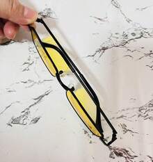 Yellow/Blue/Black/Red Lens Sunglasses, Retro Vintage Square Model - Black and Yellow - View 2