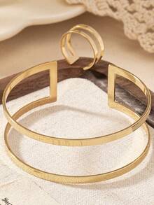 Minimalist Bracelet/Bangle And Ring Set - 18k Gold Plated And 925 Silver, Modern Elegance - Dorado - Ver 5