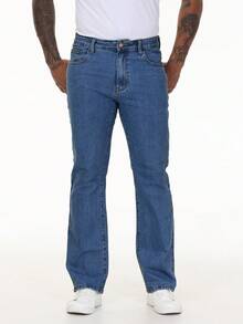 Men's Bootcut Jeans Slight Stretch Washed Denim Pants Regular Fit Vintage 70s Retro Style Streetwear Casual Fashion Look - 深色水洗藍 - 查看 7