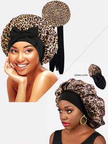 1pc/2pcs Women Elastic Ribbon Leopard Print Satin Sleeping Cap, Chemo Hat, Suitable For Daily Use - Multicolor - View 17