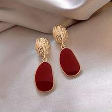 1 Pair Of Simple Elegant Luxury French Style High-End Vintage Red Oil Drop Geometric Design Women's Evening Event Party Classic Earrings - 彩色 - 查看 8