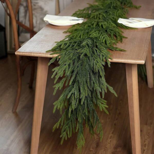 6FT Artificial Norfolk Pine Garlands, Real Touch Winter Pine Garland, Green Artificial Greenery Garland For Table, Mantle, Wall, Indoor, Outdoor Christmas Decorations