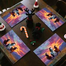 1 set/1 pezzo/4 pezzi/6 pezzi/100 pezzi Sottopiatti con stampa di cavalli, sottopiatti termoisolanti, adatti per decorazione domestica, pranzi festivi, cucina e decorazione per feste, sottopiatti per feste, possono essere regalati - Multicolore - Visualizzare 9