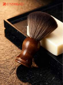 Soft Bristle Beard Brush Cleaning Brush Men's Shaving Foaming Brush Brown -1pc Beech Brown Shaving Foaming Brush For Men's Grooming, BeardCleaning, And Shaving Cream Application - Gentle Yet Effective Soft Bristles For Lathering,Exfoliating, And Removing Loose Hair - Ideal For Daily Beard Care