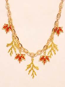 1 Pieza Collar de hoja de arce con gema naranja de diseño único y exquisito, de estilo dorado y sencillo, versátil para uso diario, regalo ideal para fiestas, joyería para mujer