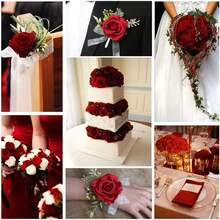 50PCS Large Velvet Artificial Roses 4.14" Real Touch Long Stem Fake Flowers In Bulk For Flower Arrangement, Wedding, Home & Party Decor (White) - Red Velvet Roses - View 3