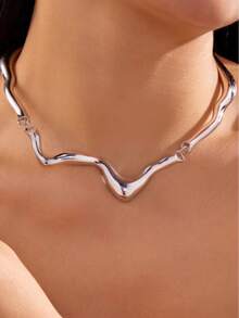 1 Set Alloy Teardrop Earrings, Rings, Bracelets, Wave Pendant Necklace, Suitable For Women's Daily Wear - 銀色 - 查看 4