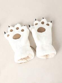 1 par de guantes de dedo completo con diseño de pata de gato de dibujos animados, guantes deportivos gruesos y cálidos de felpa para juegos de nieve al aire libre, ciclismo, otoño/invierno - A - Ver 5