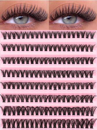 Elara 200 kluster med 40D ögonfransförlängningar, Glamorous Charm Eyes, D-böjning, 0,07 mm tjocklek, blandade längder 10-16 mm, supertäta långa individuella fransar, tjocka fluffiga kluster, individuella ögonfransar, böjda syntetiska minkfransar, presentfranskluster för högtider, naturligt utseende med en lite söt/serieaktig touch, återanvändbara