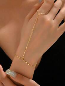 1pc High-Quality Copper Lip Chain Linked Finger Hand Chain, Suitable For Women's Daily Wear, Gift, Autumn/Winter Women's Jewelry, Women's Accessories, Valentine's Day Gift, Gift For Girlfriend, Gift For Mom