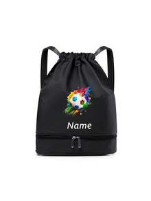 Customizable Backpack With Personalized Name Or Holiday Greetings. Solid Color Design, Minimalist Casual, Football Pattern, Lightweight Large Capacity. Adjustable Shoulder Strap, Zipper Closure, Multi-Function Shoe Compartment, Drawstring Travel Bag, Suitable For School, Daily Life, Outdoor, Sports, Fitness, Swimming And Other Occasions. Can Be Customized With Name, Letter, Lucky Number, Etc. - Multicolor - View 18