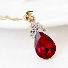 Hasnsofie Jewellery Set For Women Sapphire Ruby Stone Gold Tone Earrings And Necklace With Pendant 18K Gold Plated Red And White Drop Austrian Crystal Women's Jewellery With Gift Box