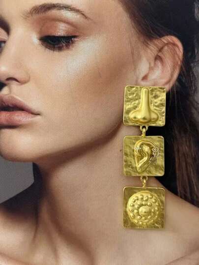 1 par de pendientes de estilo palaciego vintage con rostro tallado de forma geométrica en la nariz, oreja y ojo, diseño elegante y exclusivo adecuado para uso diario o de fiesta de las mujeres