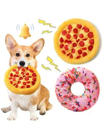 1PC Dog Squeaky Chew Toy, Fun Pizza Donut Shaped Pet Interactive Toy, For Teething Training Teeth Cleaning, Suitable For Small Medium Large Dogs