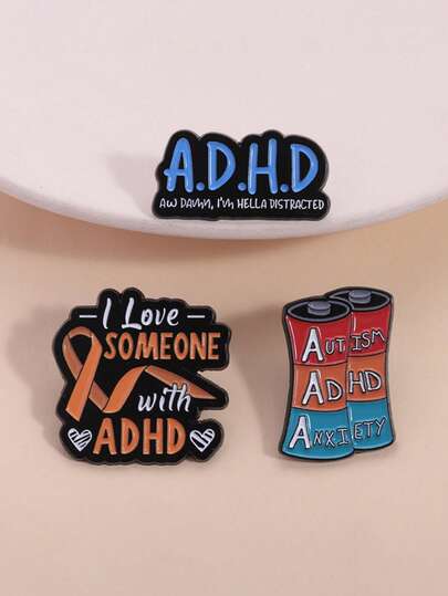 3 peças de distintivos de desenho animado com tema de neurodiversidade, alfinetes criativos com citação de conscientização sobre TDAH e design de bateria para a comunidade neurodivergente e apoiadores demonstrarem cuidado e compreensão