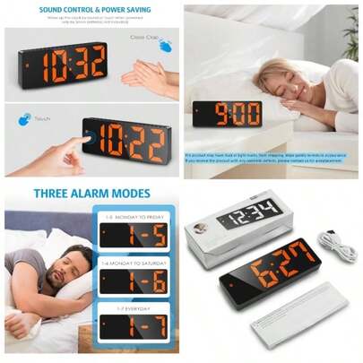 Reloj despertador digital, reloj para el dormitorio, reloj electrnico de sobremesa con pantalla de temperatura, brillo ajustable, control por voz, pantalla 1224H para el hogar, el dormitorio y la oficina