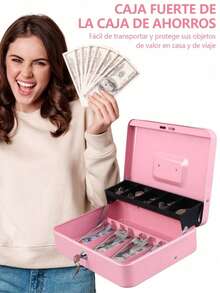 Key And Lock , Cash Register With 4 Bill Trays And 5 Coin Compartments,  For Storing Cash - Pink - View 3