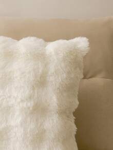 1pc White Decorative Faux Rabbit Fur Cushion Cover Without Filler, Modern Flannelette  Fuzzy Plush Throw Pillow Cover Zipper Closure For Home, For Sofa, Living Room - White - View 4