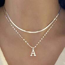 Set Of 2 Elegant Necklaces For Women With A-Z Letter Pendants, Plated In 925 Silver Or 18K Gold - Colar + Brincos (Prata) - Xem 2