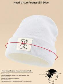 1/2/3pcs Unisex Line Bear Print Knit Beanie Hat, Soft Warm Casual Outdoor Fashion Headwear, Suitable For Daily Wear