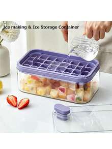 Bandeja para cubitos de hielo con tapa y compartimento de almacenamiento, apta para el congelador (morado) - Morado - Ver 2