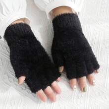1 Pair Women's Fleece Touchscreen Winter Gloves - Fingerless Design, Elastic Cuffs, Suitable For Office And Outdoor Cold Weather + Soft Material, Essential Accessory