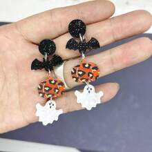 Juego de aretes de Halloween para mujer acrílico lindos murciélagos de calabaza fantasma purpurina de Pascua aretes colgantes para disfraz de fiesta de cosplay regalo - como en la foto - Ver 4