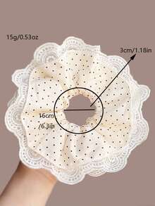 1pc Polka Dot Extra Large Lace Scrunchie, Elastic Hair Tie For Ponytail ,Ponytail Holders ,Hair Elastics ,Hair Rubber Bands ,Hair Rope