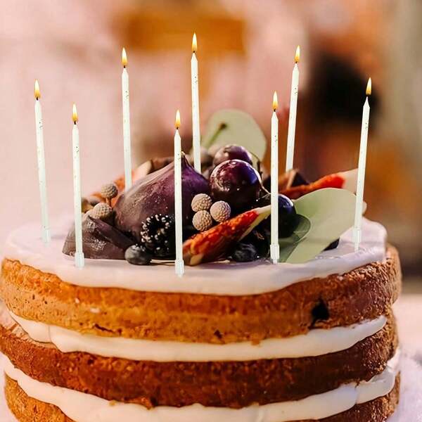 6pcs/12pcs/24pcs White & Gold Straight Stick Candle, Decorative Candles Suitable For Home Decor, Birthday, Party, Wedding, Valentine's Day, Romantic Decorations, All Season Candles, Holiday Home Decor, Birthday Decorations, Bedroom Decor, Wedding Decor, Dining Table Decor, Best Friend Gifts, Women Gifts, Winter Gifts, Christmas Decor, Candlelight Dinner