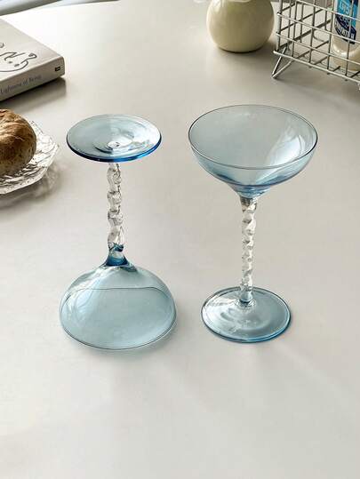 Spiral Disc Glass Cup - Blue, Creative Blue Glass Spiral Chardonnay Glass For Home High-Quality Niche Champagne Glass Small Cocktail Cup