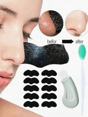 22pcs Blackhead Removal Kit - Includes Blackhead Cleansing Strips, Silicone Nose Brush, Blackhead Extractor, Gentle Facial Pore Cleanser And Beauty Care Tools, Suitable For Blackhead Removal, Pore Cleansing, Deep Nose Blackhead Cleaning, Effective Oil Control For Both Men And Women