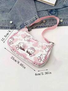 Sanrio 1pc Sanrio Hello Kitty Fashion Shoulder Bag, Pink Ladies Handbag, Made Of Nylon With Polyester Lining, Suitable For Daily Use, Dating, Shopping, And An Ideal Gift