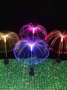 1 pieza Luz decorativa de jardín con fibra óptica en forma de estrella de 5 puntas, alimentada por energía solar, con 7 colores intermitentes lentos, resistente al agua, ideal para fiestas, campamentos, decoración navideña y exteriores - Multicolor - Ver 8