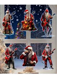 6 Stücke Rockstar Weihnachtsmann 2D Acryl Dekorations-Set - ideal für Weihnachten, Neujahr und Frühlingsfest Dekoration