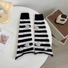 Five-Pointed Star Millennium Knitted Slouch Socks Y2K Japanese Subculture Wide-Leg Flared Leg Warmers Long Tube Foot Warmers Perfect For Matching With Small Leather Shoes Sweet Girl Style Outfit Super Attractive For Daily Outings Or Photos Buy Without Hesitation - 黑白條紋星星 - 查看 13