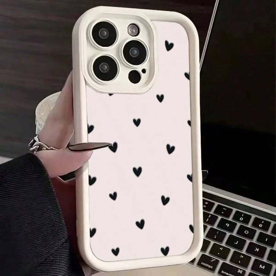 Phone Case 16 15 13 14 Pro 16E 11 12 13 8 Plus XR X XS SE Love Heart Print Matte Soft Shockproof Cover