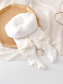 1pc Baby Girls' Thick Thermal Lined Solid Color Tights, Adorable Bow Decor, Warm & Comfortable, Suitable For Autumn/Winter Outfit - Multicolor - View 16