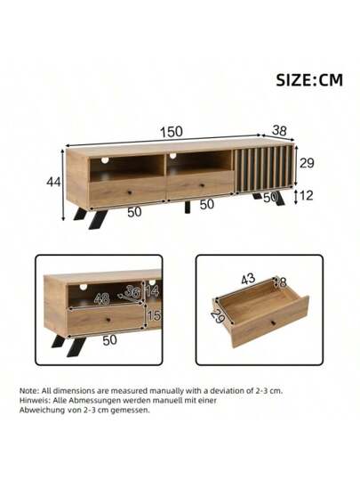 150*38*44cm TV Cabinet, Small St Cabinet Drawers, Lowboard 150cm Wide, 60 Inch TVs, Living Room In Wood view 2