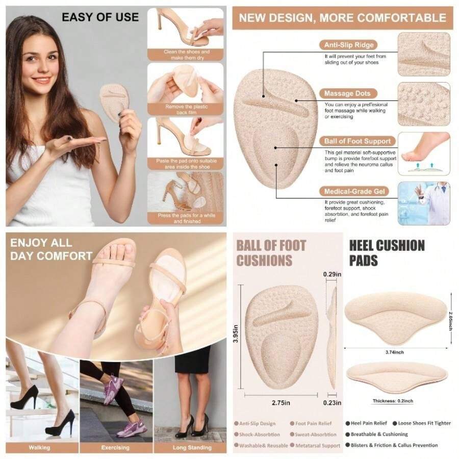 Ball Of Foot Cushions, Metatarsal Pads Women, High Heels Non - Slip Comfort Pads, Shoe Support Metatarsalgia Mortons Neuroma 2 Pairs, - 4雙-米色 - 查看 1