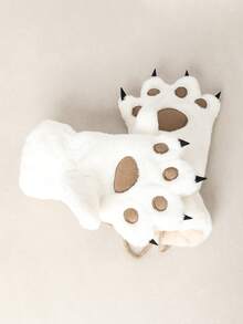 1 par de guantes de dedo completo con diseño de pata de gato de dibujos animados, guantes deportivos gruesos y cálidos de felpa para juegos de nieve al aire libre, ciclismo, otoño/invierno - A - Ver 6