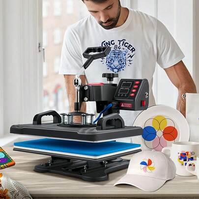 Prensa térmica  , máquina de prensado térmico 5 en 1, 12 x 15, impresora de transferencia por sublimación con tapa abatible, calentamiento rápido, control de temperatura preciso digital, prensa térmica de vinilo para camisetas, platos, tazas, 900 W