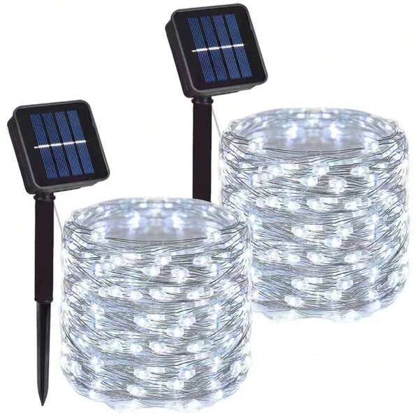 1 pieza Luces de decoración de jardín navideño LED para exteriores, luz de ambiente para acampada de 105 pies con 300 LED solares, a prueba de agua, adecuada para acampada al aire libre, toldo, tienda, decoración de jardín, patio y fiesta