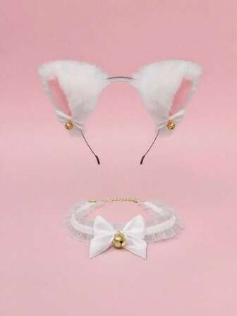 2 piezas Diadema con orejas de gato sexy para mujer con campana y lazo, accesorio para fiesta, regalo de Halloween, decoración de cabello de moda de otoño