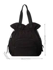 1pc  Large Capacity Multi-Function Peach Tree Nylon Backpack, Dual Shoulder Strap, Handheld, Shoulder Strap, Laptop Compartment, Wet & Dry Separation, Solid Color, Travel, Couple, Valentine's Day, Luggage Bag, Holiday, Fitness, School, Business, Gift, Back To School, Dorm, Halloween, Christmas, Scream Bag, Women, Travel Bag, Winter Christmas Gift, Perfectly Matching With Backpack Accessories Back To School Essentials - 黑色 - 查看 3