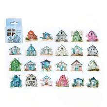 46 hojas/caja Pegatinas de acuarela de la serie de casas pequeñas con estilo de arte retro que se pueden combinar libremente. Material de PET para botellas de agua, equipaje, diarios, portátiles y decoración diaria. También se pueden usar como regalos para fiestas.