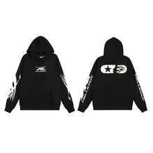 Hoodie, Retro Letter Print Hoodie, Men's Streetwear Long-Sleeve Hooded Sweatshirt, Couple Matching Outfit Sweatshirts - H520黑白 - 查看 4