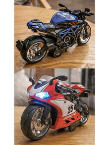 1:12 Scale Friction Powered Motorcycle Toy With Sound And Light Effects, Alloy Die-Cast Motorcycle Toy, Gift For Birthday, Christmas, Halloween - Multicolor - View 4