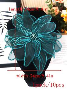 3D 刺绣蕾丝贴花，带水钻，23 厘米宽，DIY 新娘礼服配饰 - 墨綠色 - 查看 6